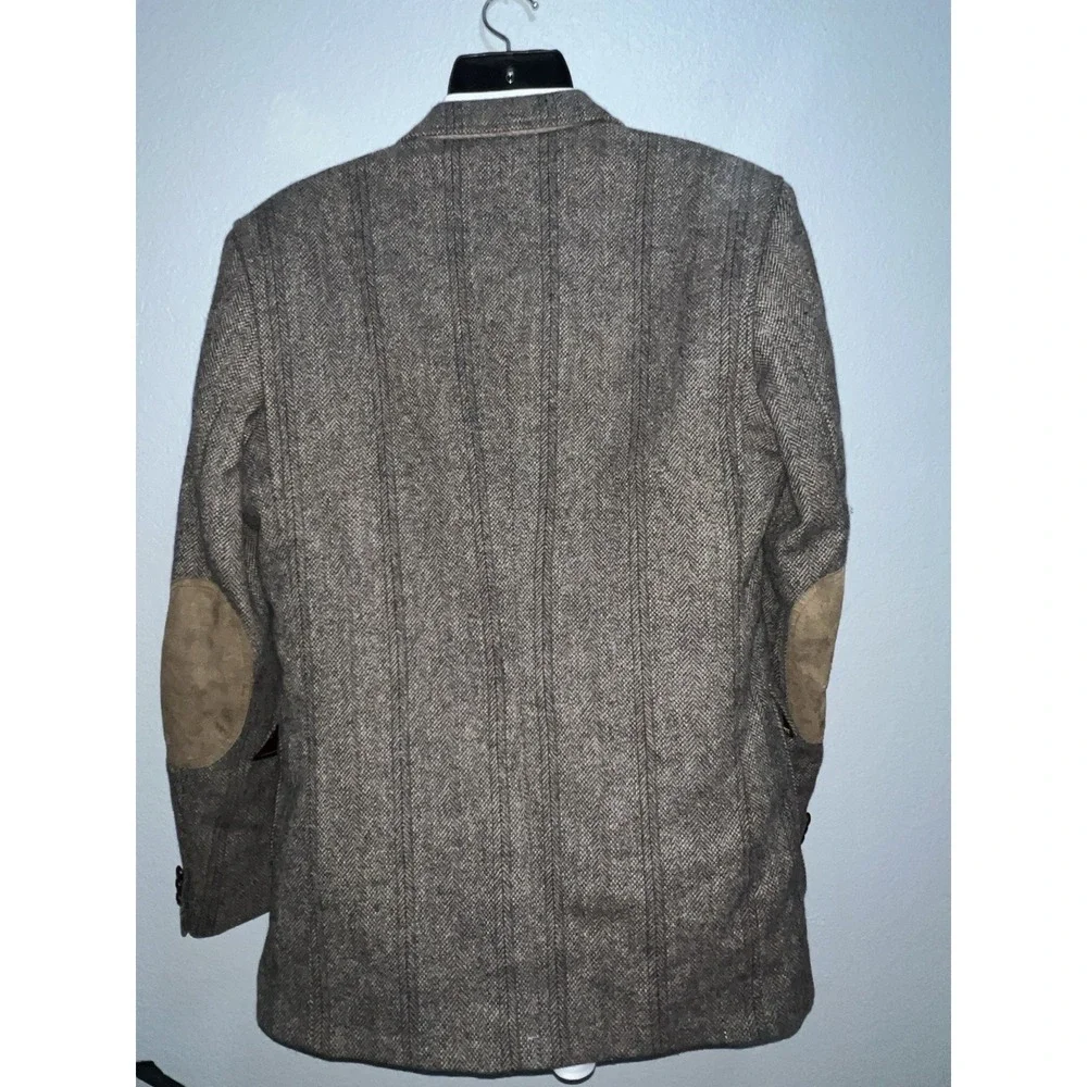 PENDELTON Blazer 44L Sport Coat Jacket Virgin Wool Brown Herringbone Elbow Patch